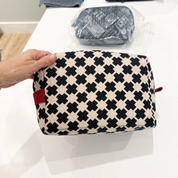 Spartina Cosmetic Makeup Bag 449 Accessory Canvas Multicolor Black Tan Carry On - Picture 4 of 12